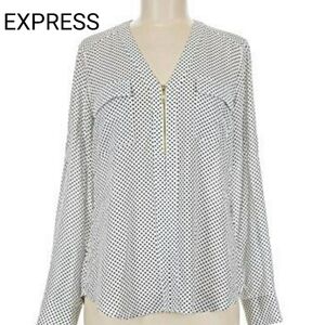 Express Off White Polka Dot Zipper Portofino Blouse